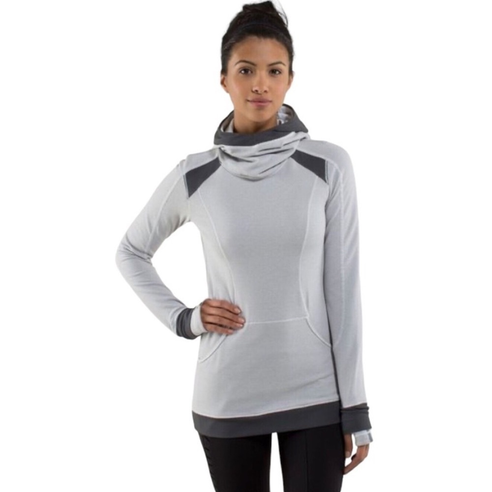 Lululemon Base Runner Hoodie Long Light Gray & Dark Gray Stripes SZ